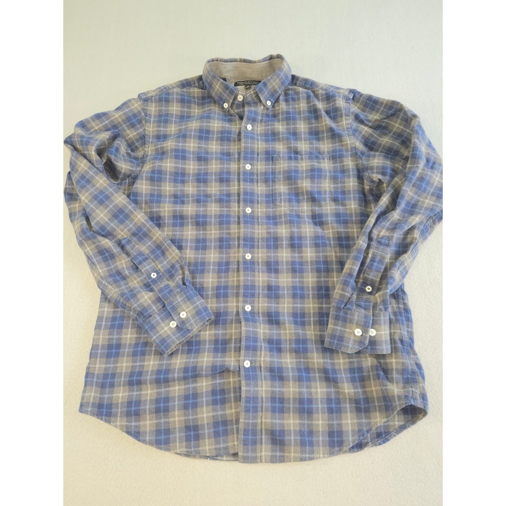 Banana Republic Luxe Flannel Shirt Mens M Blue Grey Plaid Slim Fit Button Down